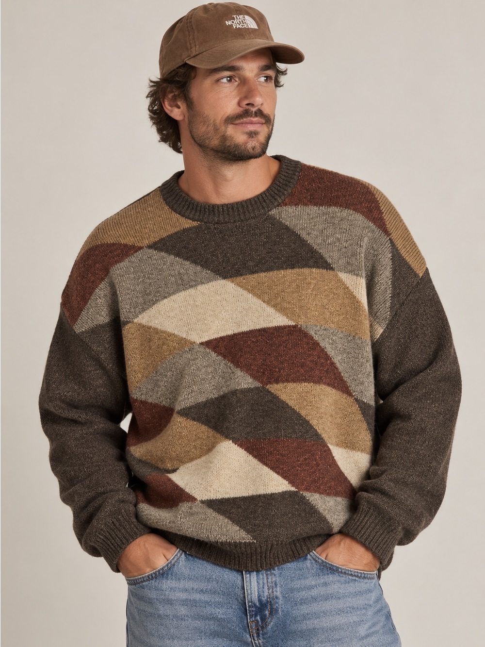 LIBERTY SWEATERS • VINTAGE  brown geometric patterned pullover knit crew sweater